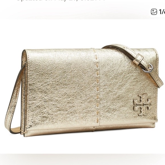 Tory Burch New Gold Metallic McGraw Wallet Crossbody - Picture 1 of 15